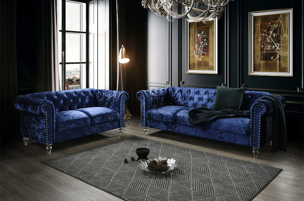 Stunning Living Room Ideas with Blue Velvet Sofas for 2024